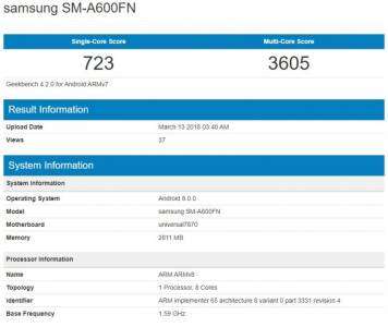 Samsung Galaxy A6 и A6+ засветились в Geekbench