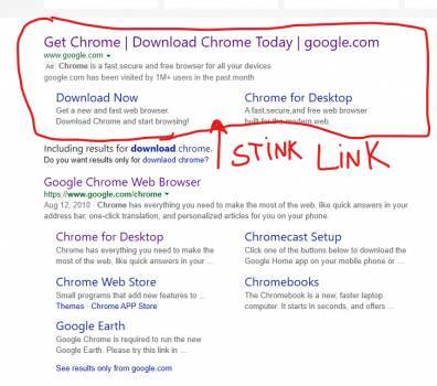 Браузер Microsoft Edge при попытке скачать Chrome предлагает посетить вредоносный сайт