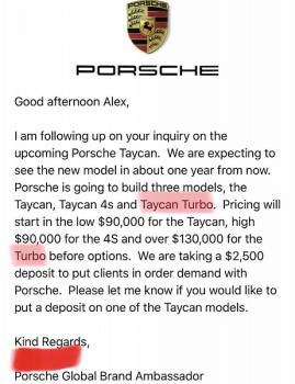 Электромобиль Porsche Tyacan Turbo в базовом оснащении будет стоить не меньше 130 000 долларов