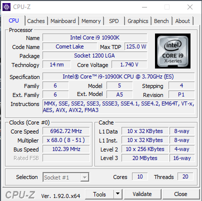 На частоте 6963 МГц процессор Intel Core i9-10900K обновил рекорд Geekbench4