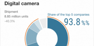 Всего 5 компаний занимают 93,8% мирового рынка цифровых камер